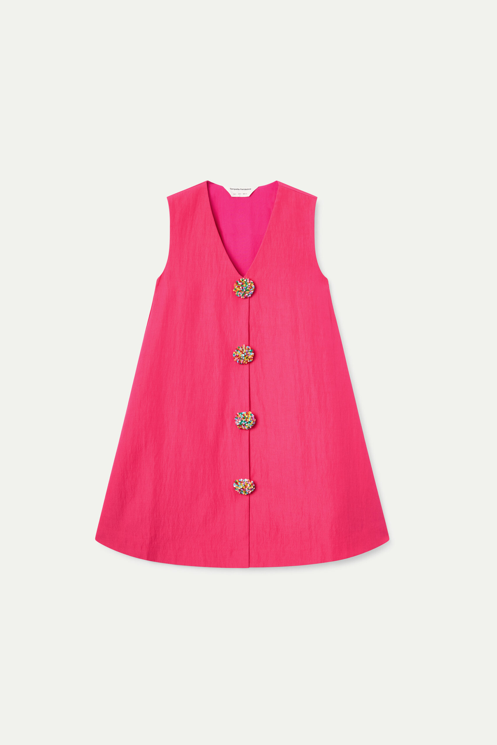 Vestido corto fucsia con botones multicolor