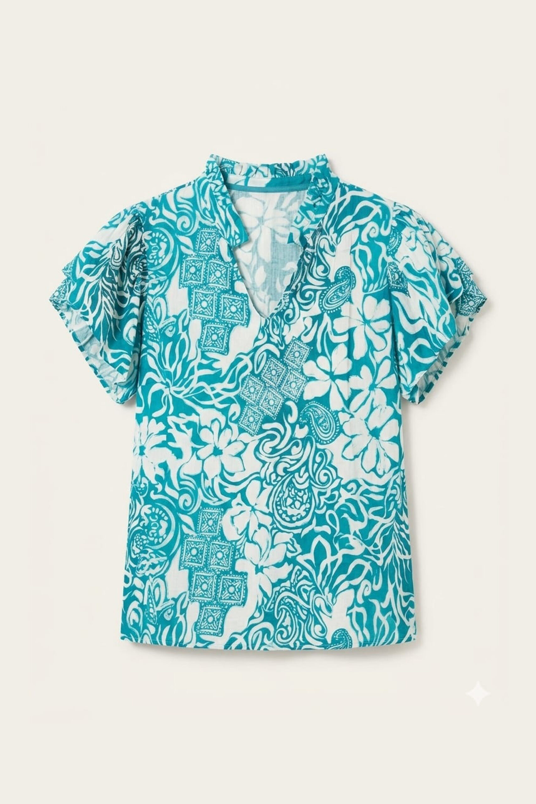 Blusa Selena estampada con escote en pico y mangas en vuelo