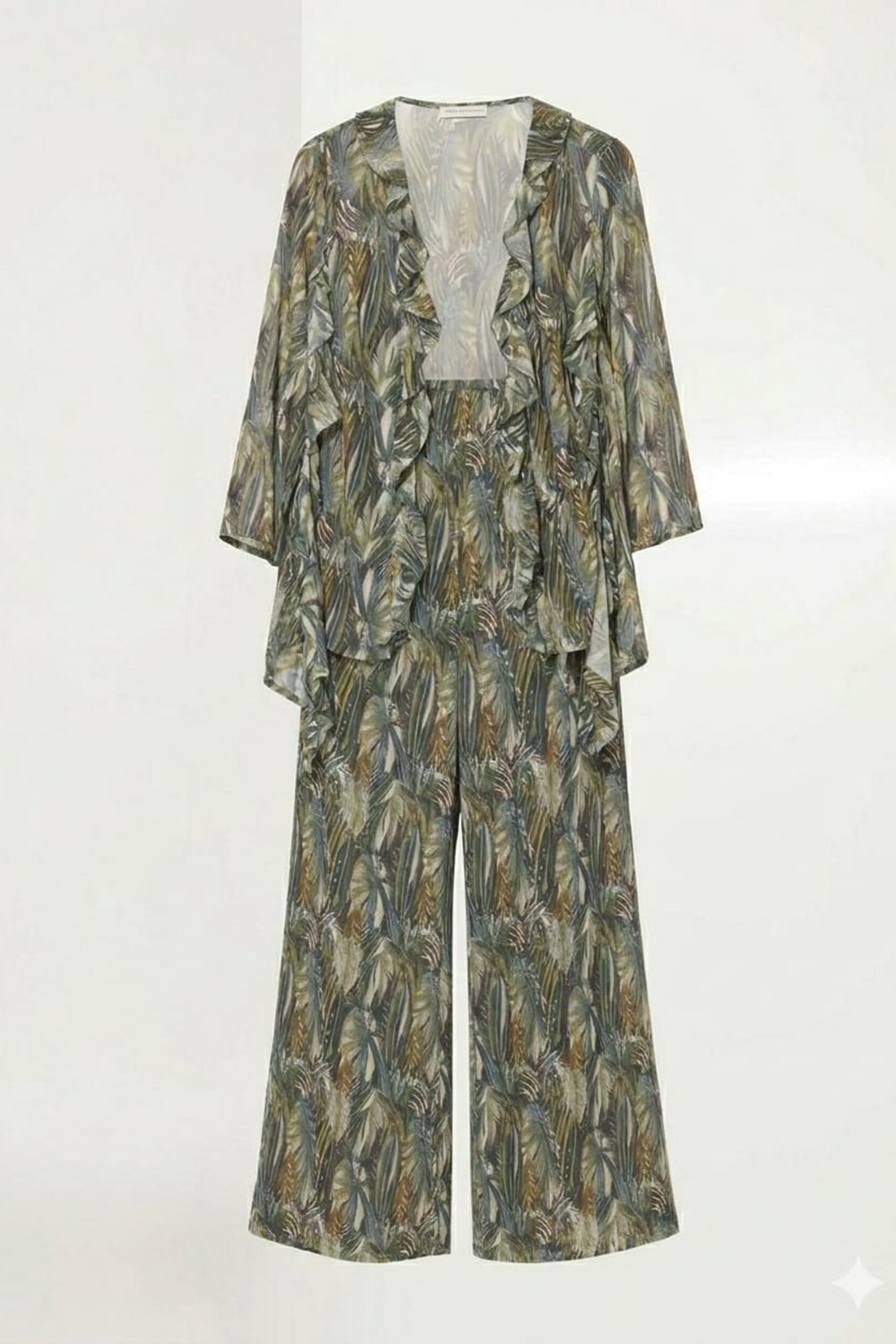 Conjunto Antonella de pantalón y chaquetilla de gasa estampada